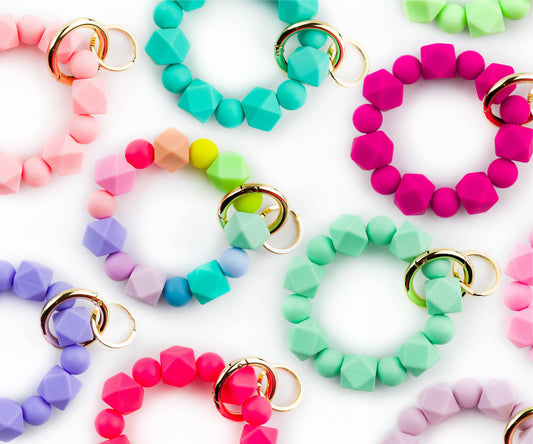 Beaded Wristlet Keychain Hexagon Silicone | Hot Pink