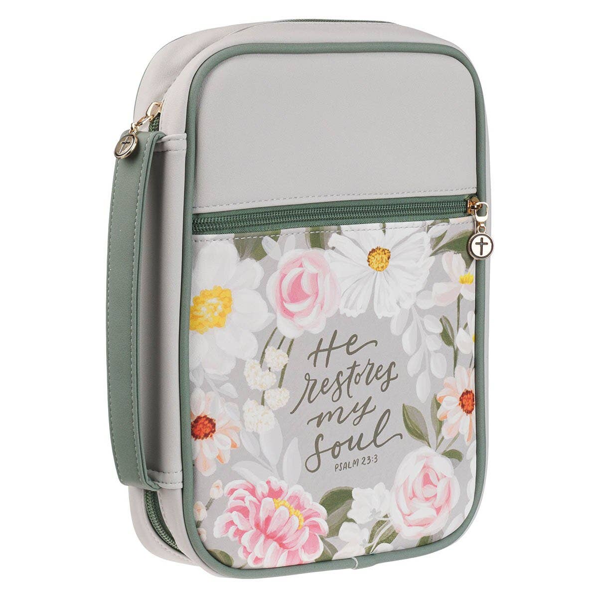 Bible Cover Fashion Green Floral He Restores My Soul Ps 23:3