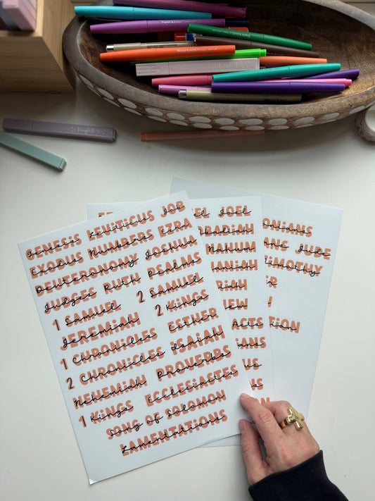 Books of the Bible Header Sticker Labels - CORAL