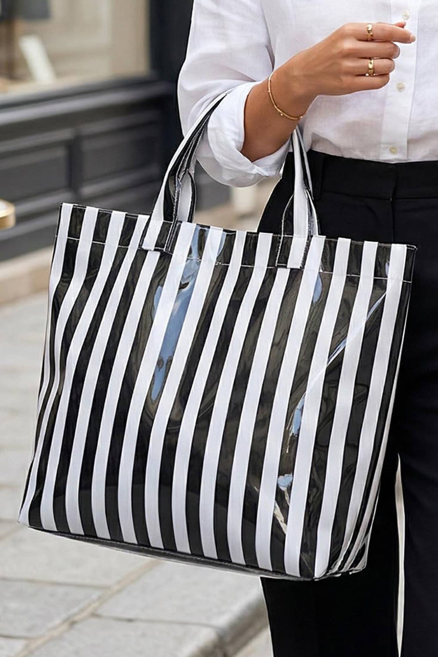 Magnolia Glossy Striped Large Tote Bag