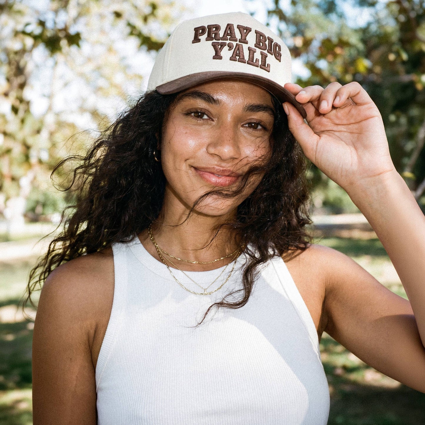 PRAY BIG Y'ALL Letter on Two Tone Trucker Hat