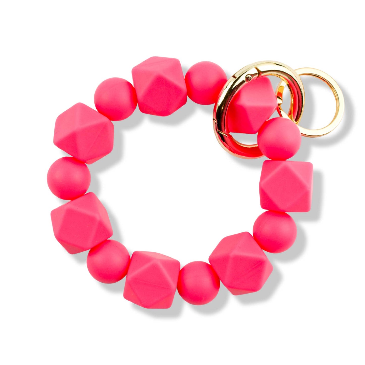 Beaded Wristlet Keychain Hexagon Silicone | Hot Pink