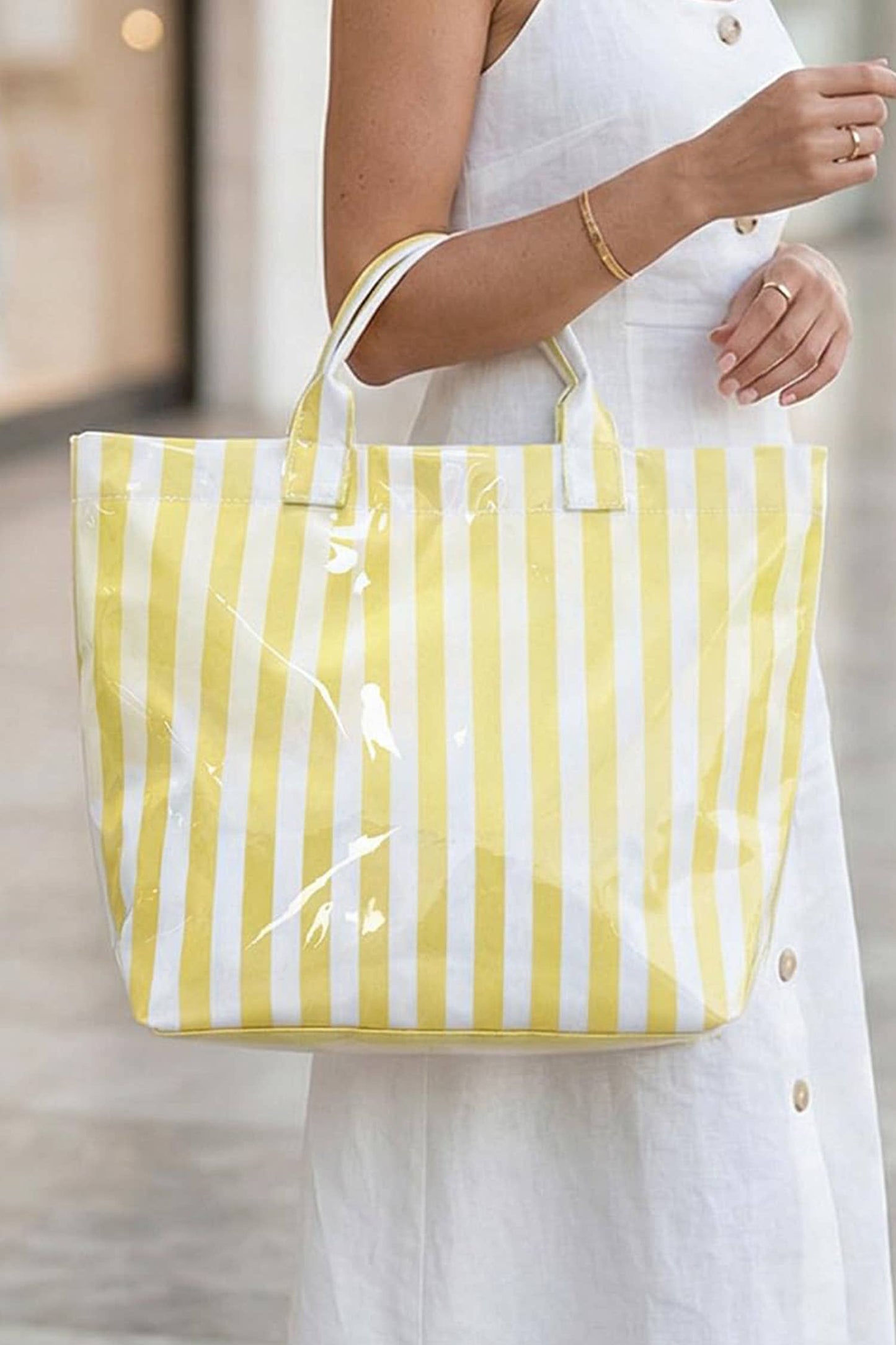 Magnolia Glossy Striped Large Tote Bag
