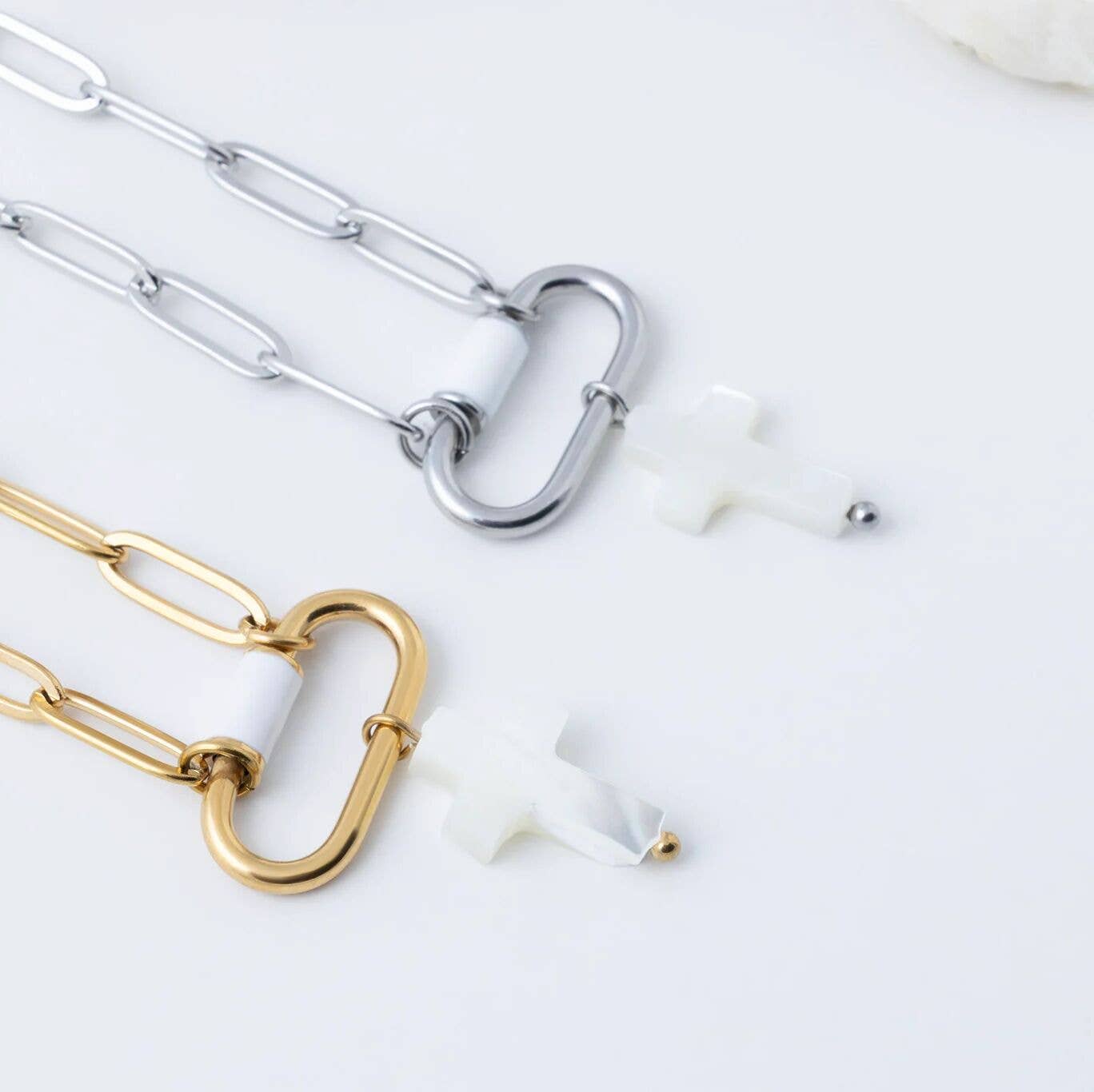 18K Gold PVD Stainless Steel Shell Cross Charm