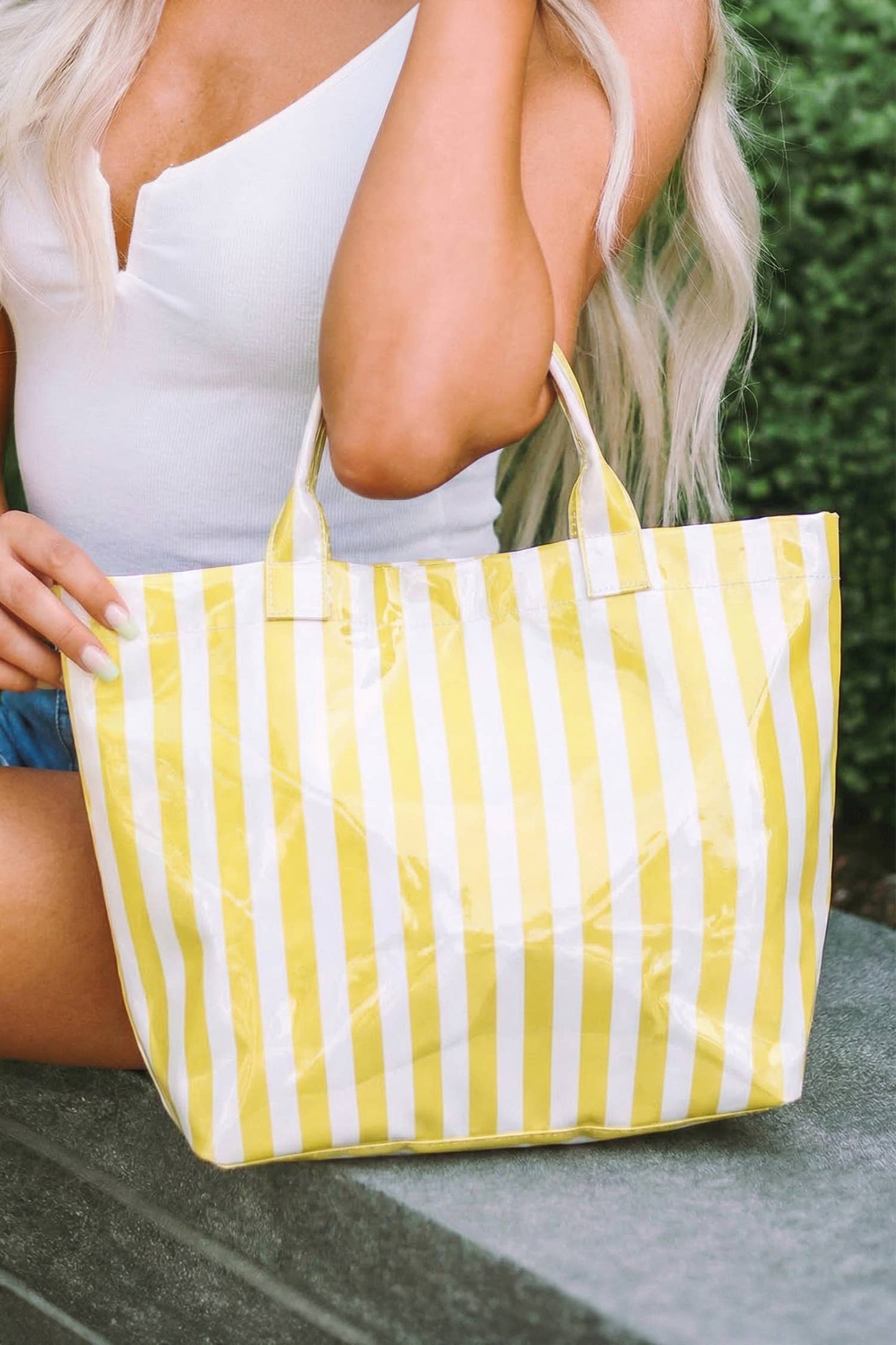 Magnolia Glossy Striped Large Tote Bag