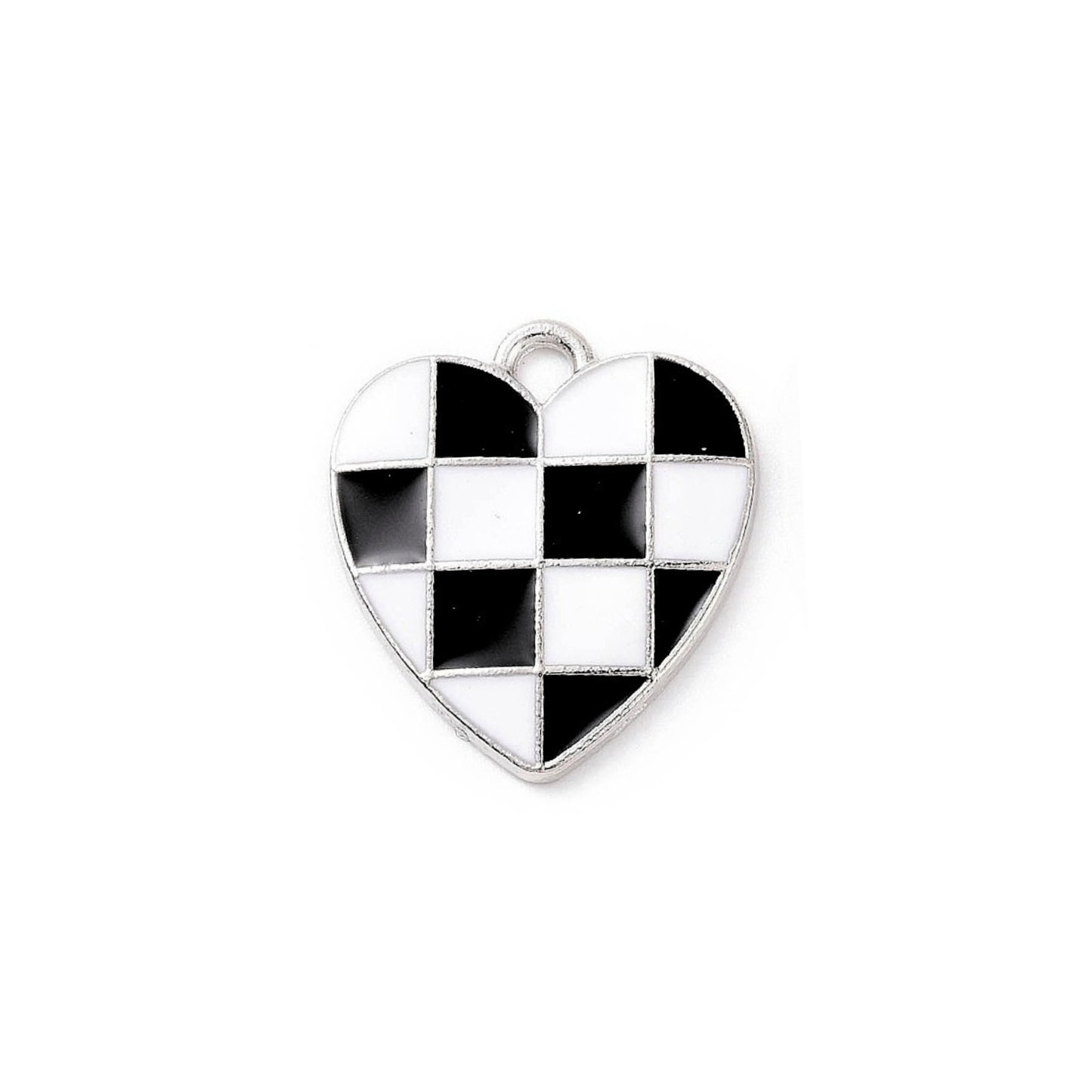 Alloy Black Checkered Heart Charm