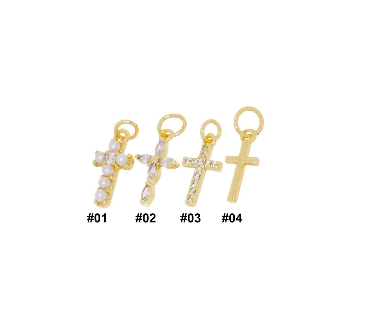 Gold, Pearl & CZ Mini Cross Charms for Jewelry Making