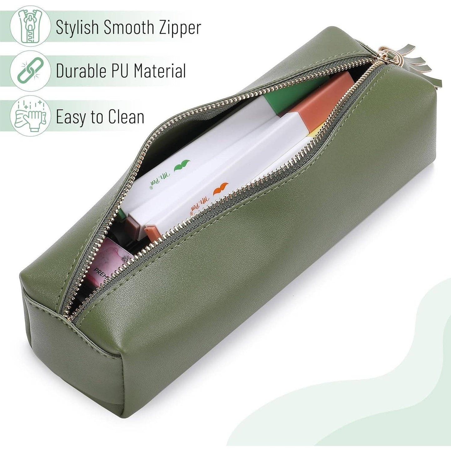 Green PU Leather Pencil Case Small
