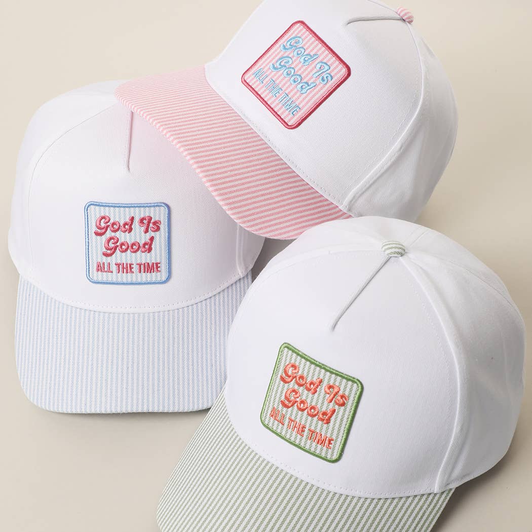 God Is Good Embroidered Patch Seersucker Brim Cap