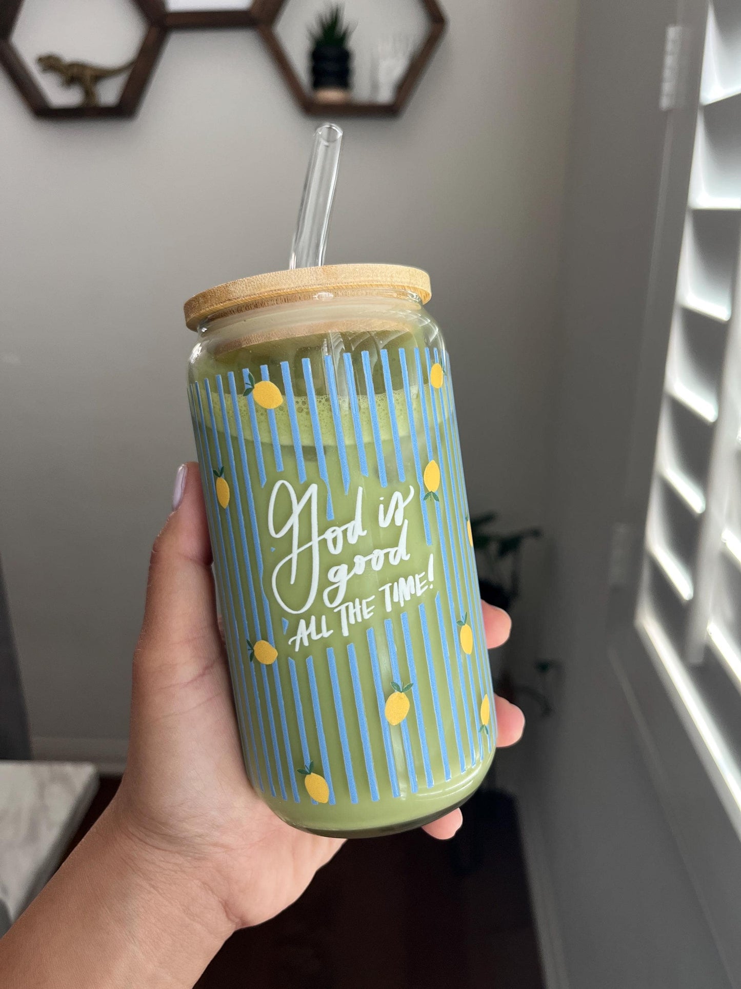 God is good Glass Cup with Bible Verse and Straw Lid