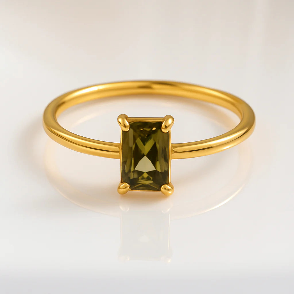 Olive Glow Solitaire Ring