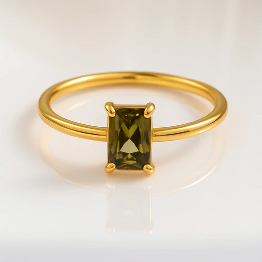 Olive Glow Solitaire Ring