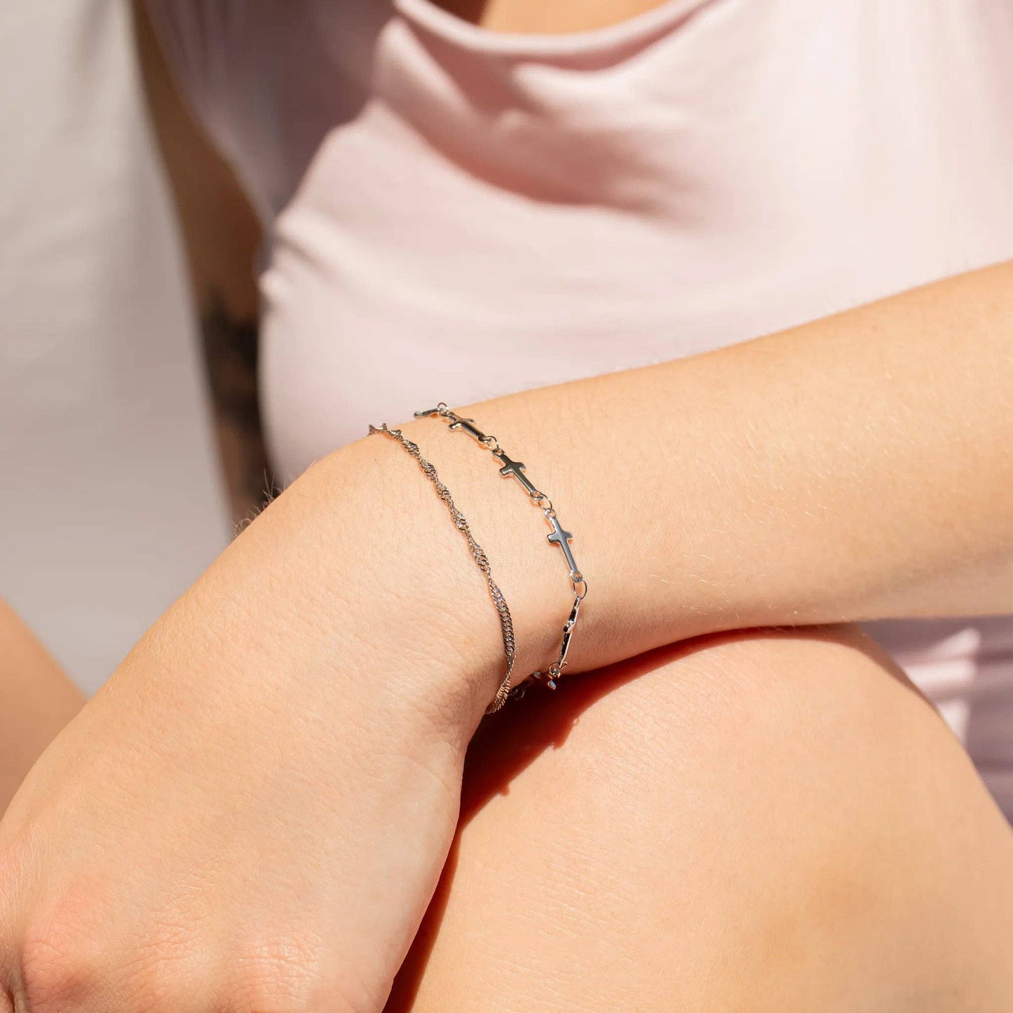 18K Gold PVD Stainless Steel Cross Chain Bracelet