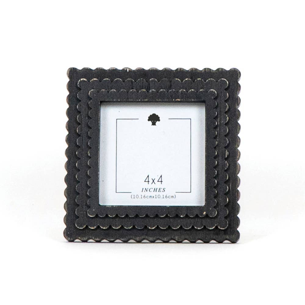 Wood SCALLOP photo frame for 4x4 pic-Black