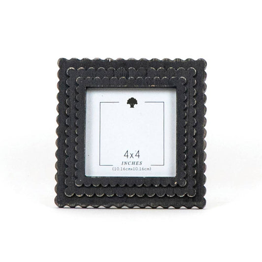 Wood SCALLOP photo frame for 4x4 pic-Black