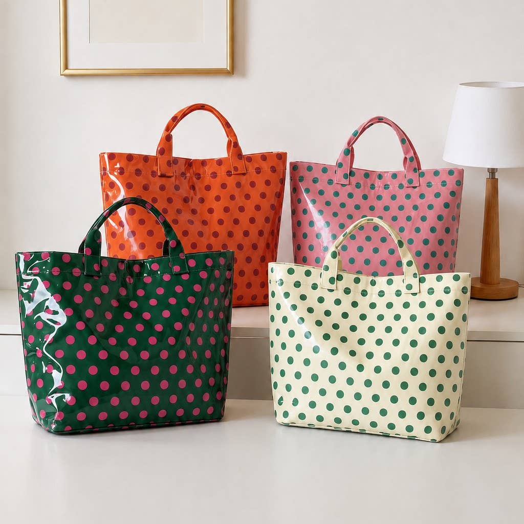 Large Polka Dot Vinyl Tote Bags | 40P636