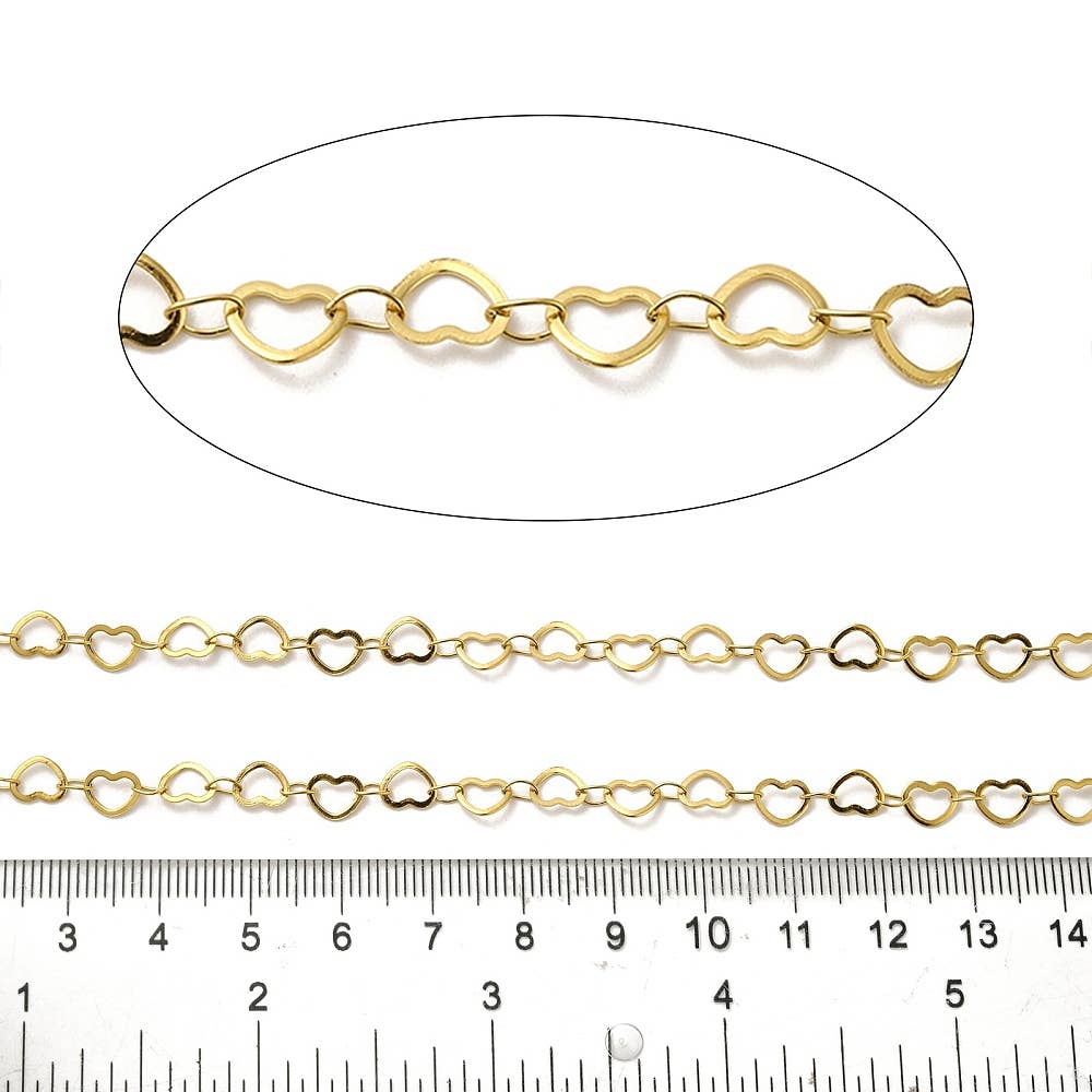 Gold Heart Chain By the Foot Ion Plated Stainless Steel