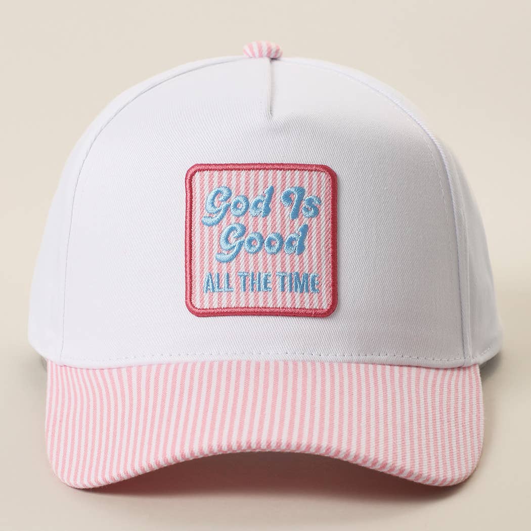 God Is Good Embroidered Patch Seersucker Brim Cap