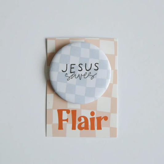 Jesus Saves Checkered Button