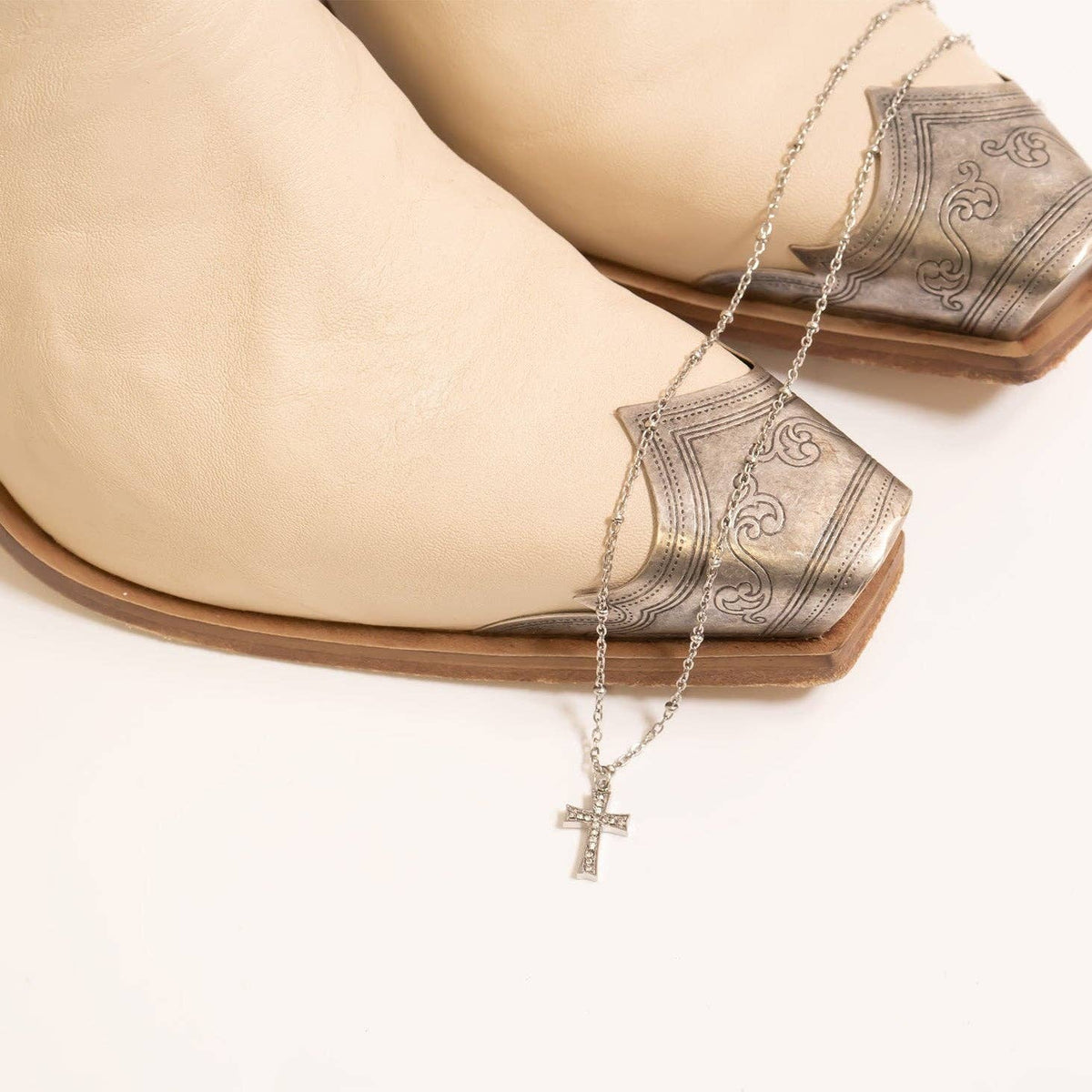 18K Gold PVD Stainless Steel Stone Cross Charm