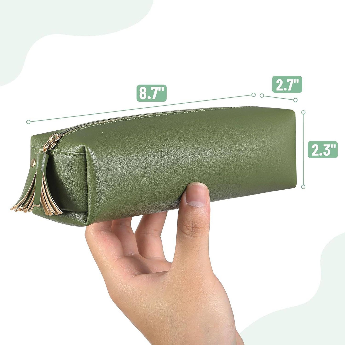 Green PU Leather Pencil Case Small