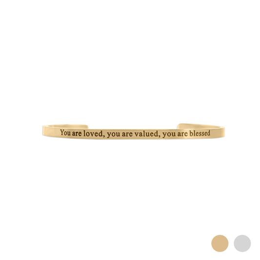 18K Gold PVD You are Loved Engraved Bangle Bracelet