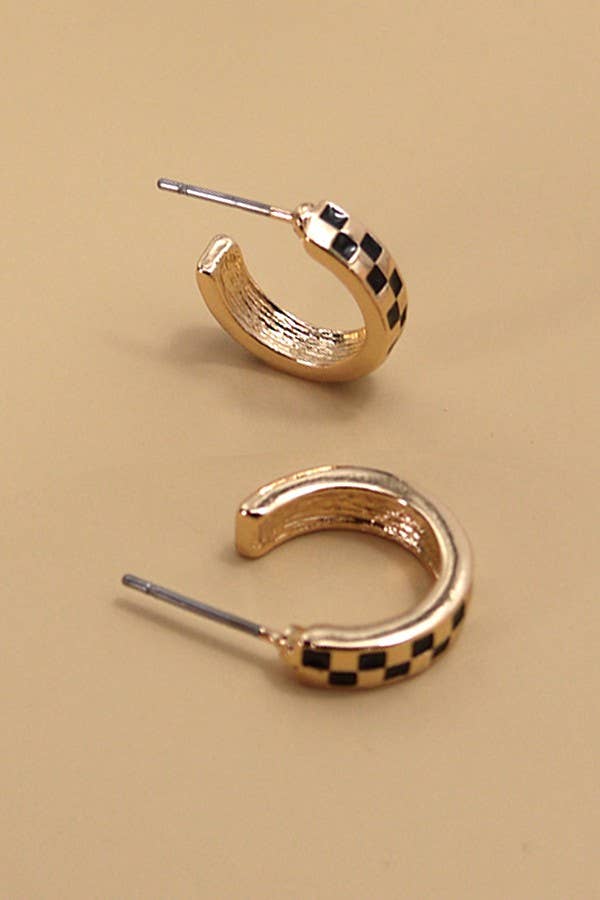 Magnolia MINI CHECKER HOOP HUGGIE EARRINGS