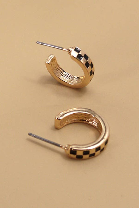 Magnolia MINI CHECKER HOOP HUGGIE EARRINGS