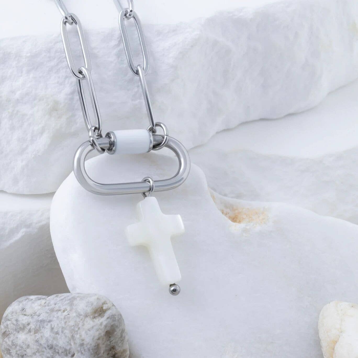 18K Gold PVD Stainless Steel Shell Cross Charm