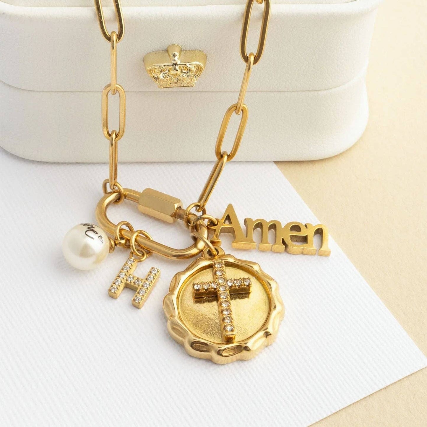 18K Gold PVD Stainless Steel Amen Word Charm
