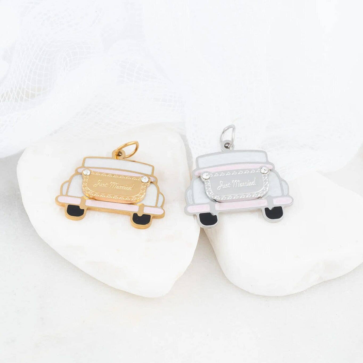 18K Gold PVD Stainless Steel Just Married Car Charm