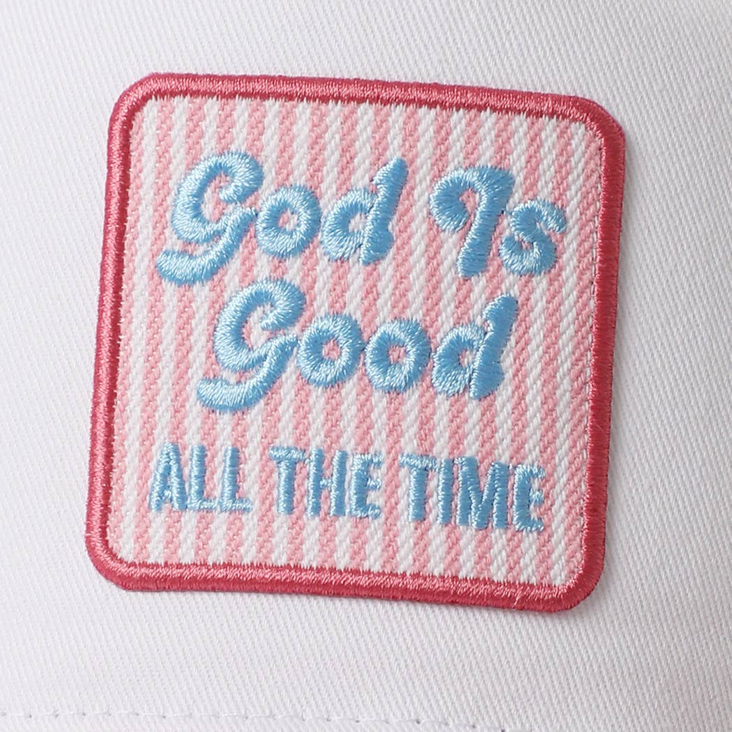 God Is Good Embroidered Patch Seersucker Brim Cap