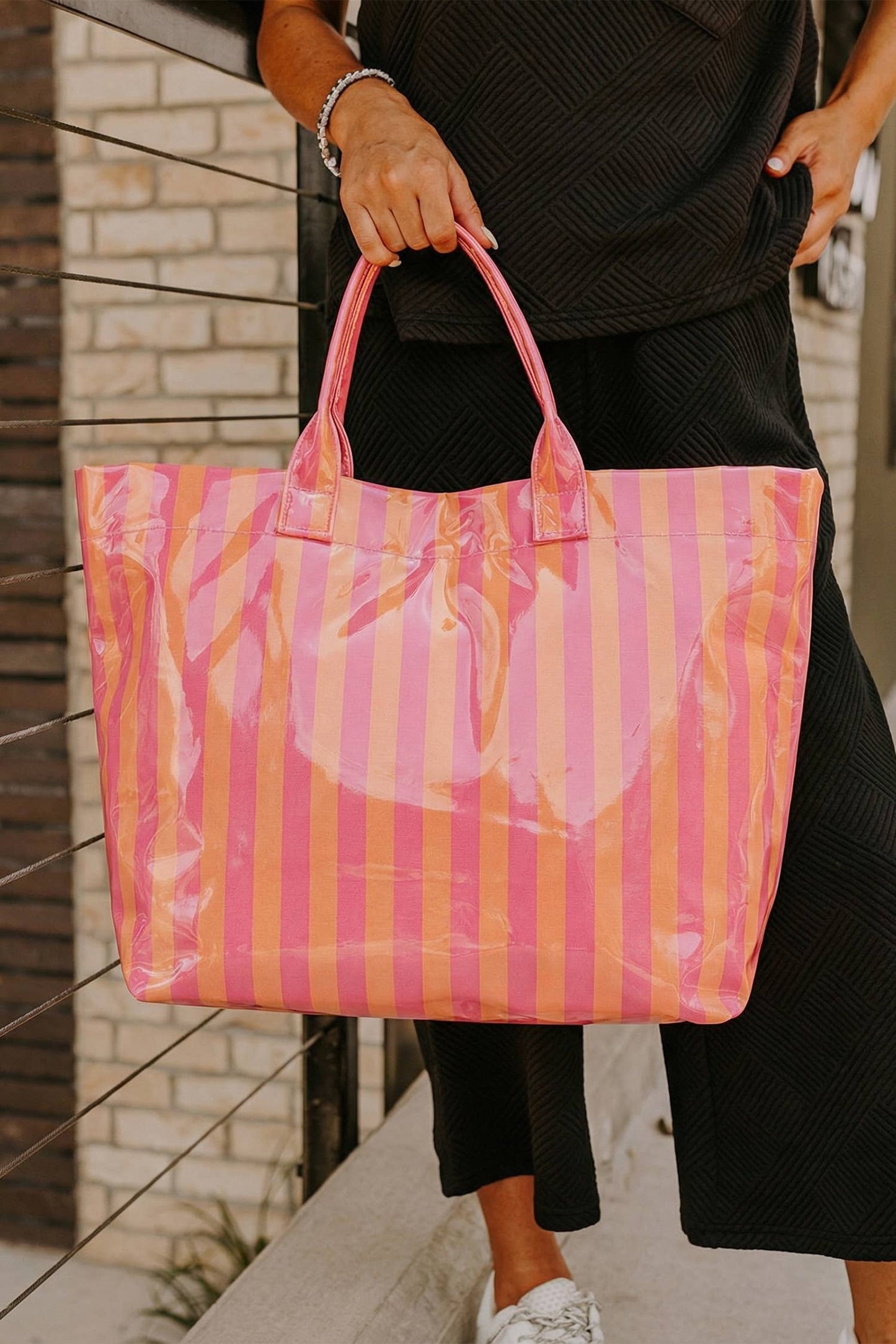 Magnolia Glossy Striped Large Tote Bag