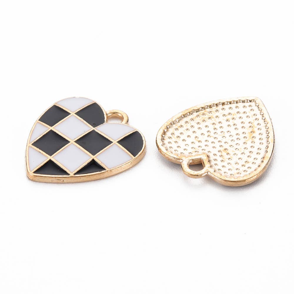 Alloy Black Checkered Heart Charm