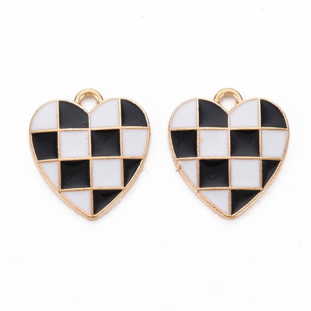 Alloy Black Checkered Heart Charm