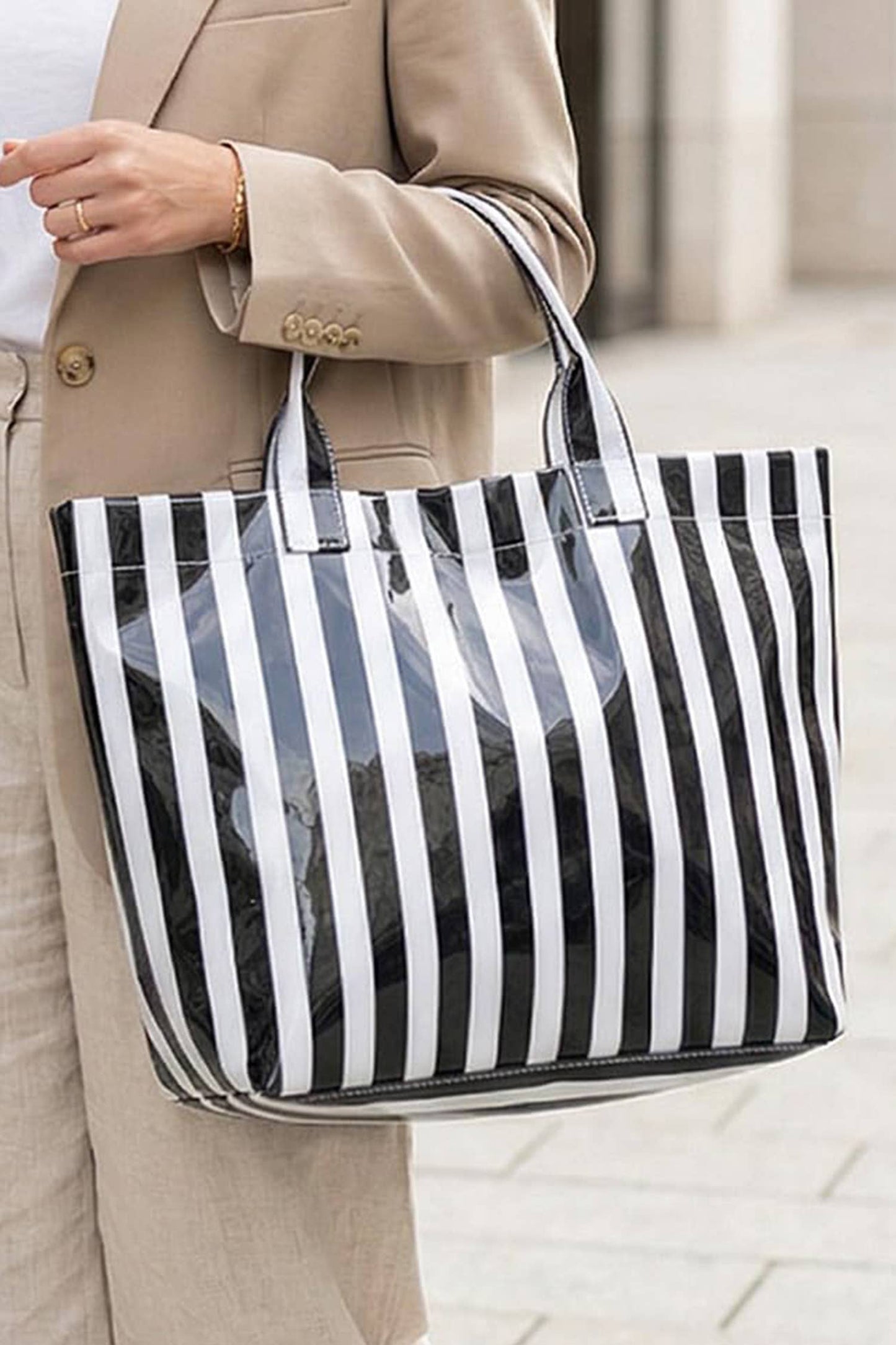 Magnolia Glossy Striped Large Tote Bag