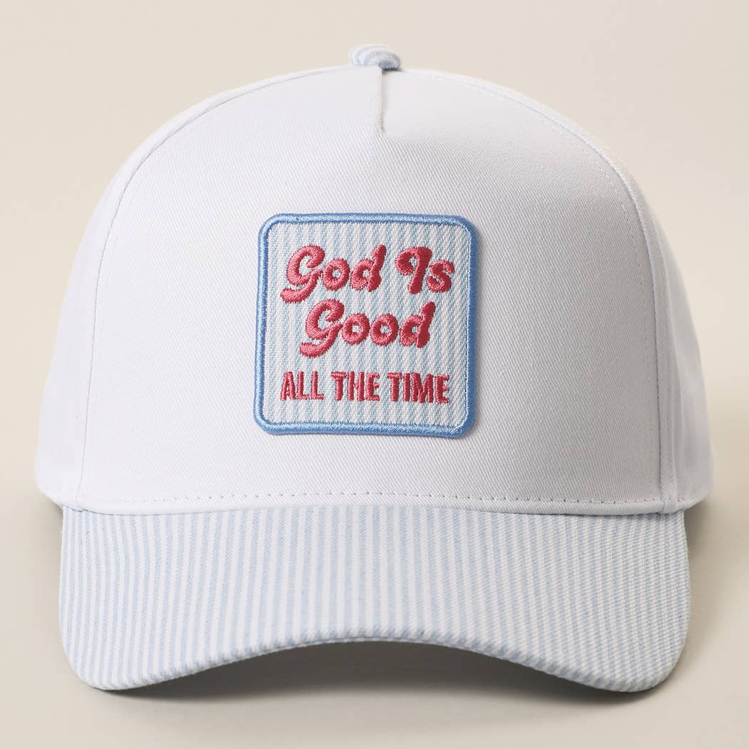 God Is Good Embroidered Patch Seersucker Brim Cap