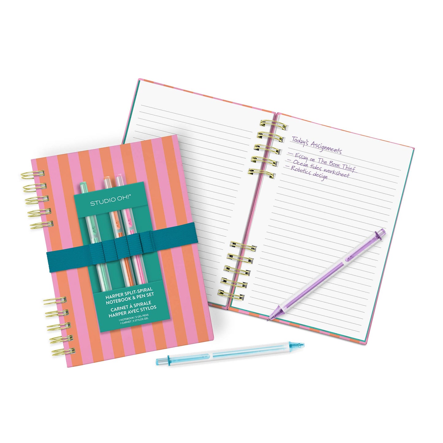 Cabana Stripes Harper Split-Spiral Notebook & Pen Set