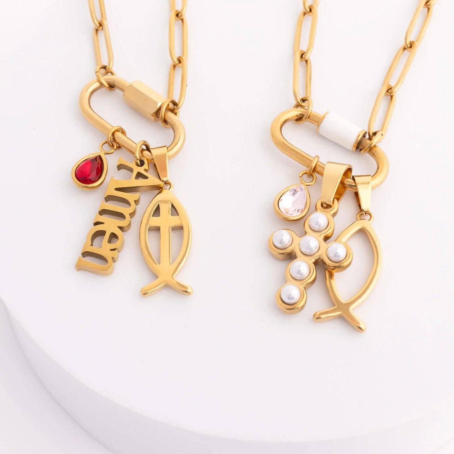 18K Gold PVD Stainless Steel Pearl Cross Charm