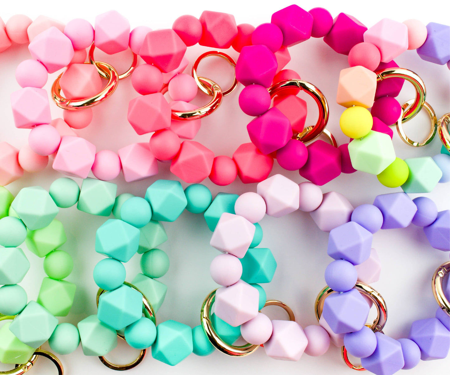 Beaded Wristlet Keychain Hexagon Silicone | Hot Pink