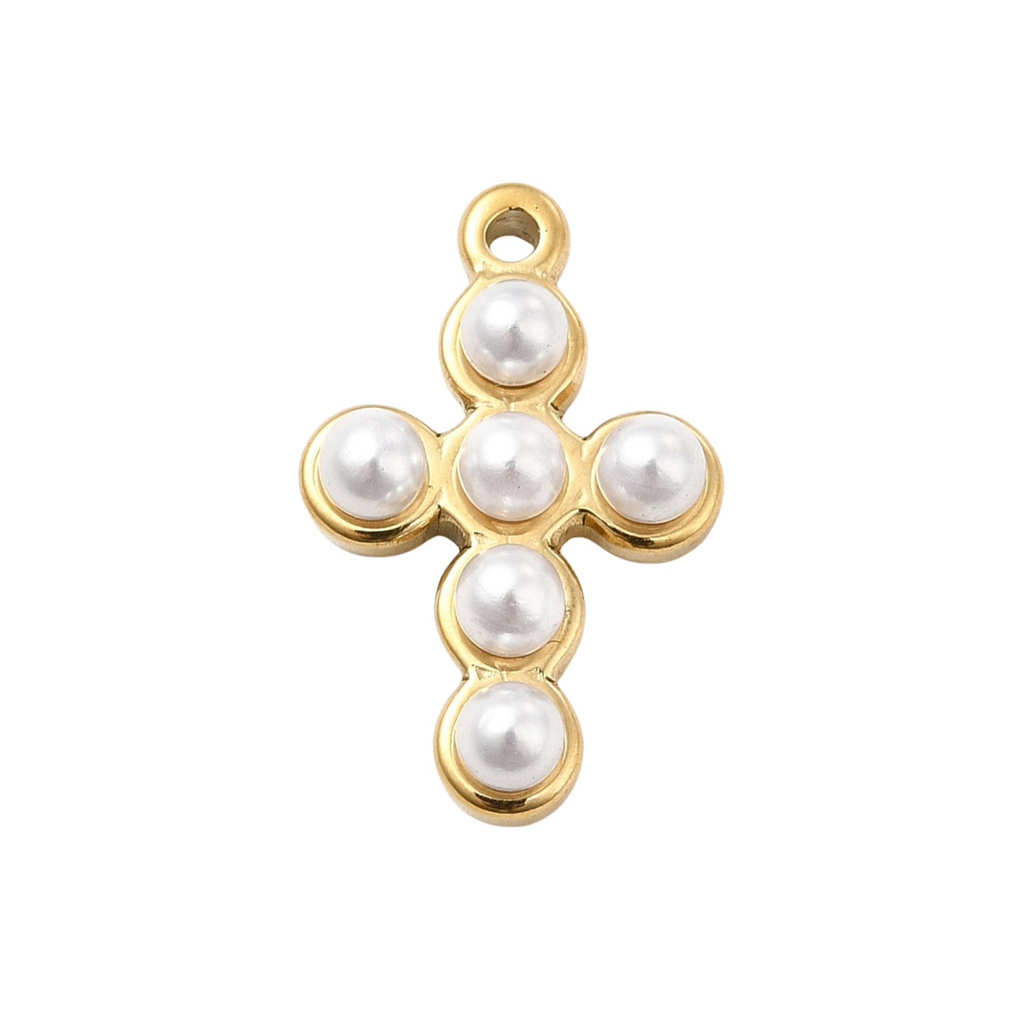 18k Gold PVD Stainless Steel Pearl Cross Charm