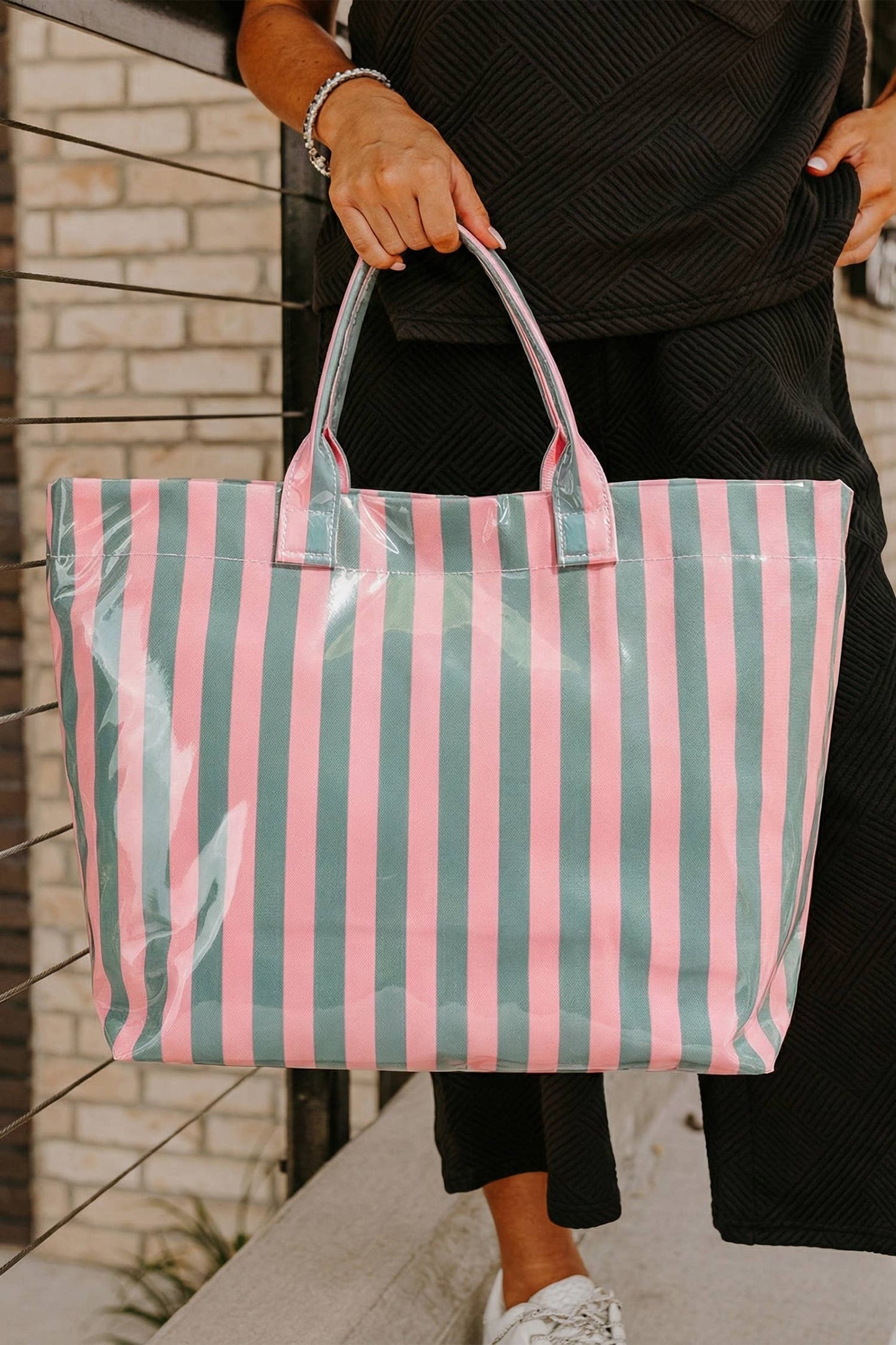 Magnolia Glossy Striped Large Tote Bag