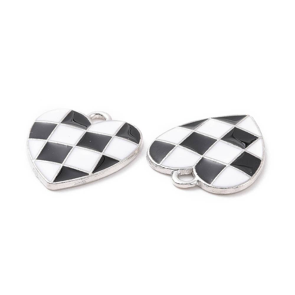 Alloy Black Checkered Heart Charm