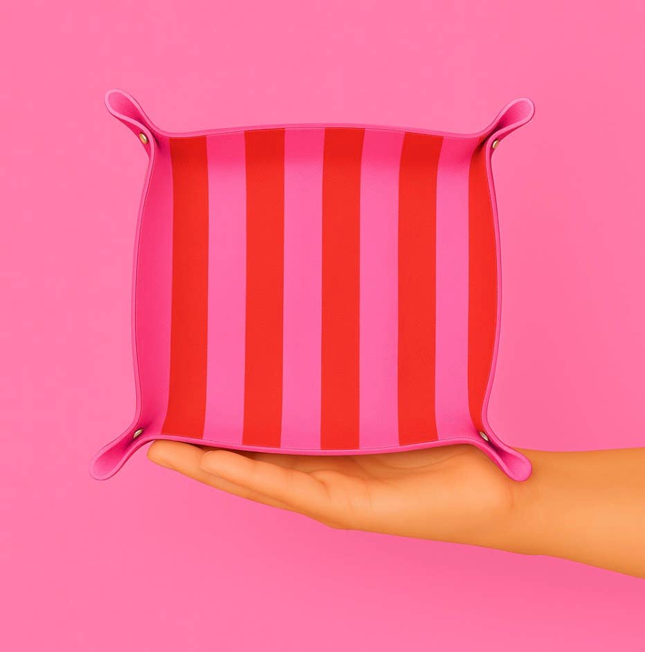 Preppy gift jewelry trinket tray | pink & red stripe