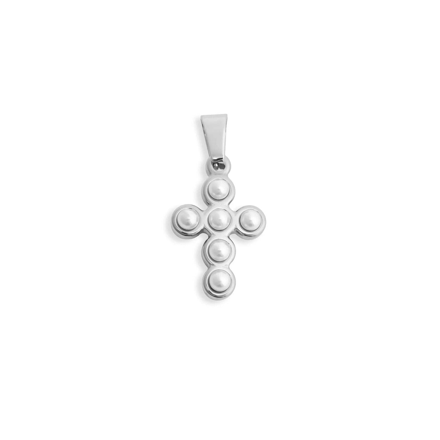 18K Gold PVD Stainless Steel Pearl Cross Charm