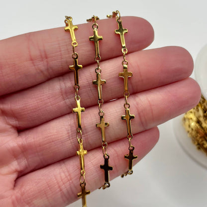 18k Gold PVD Stainless Steel Cross Chain By the Foot