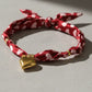 Valentines Day Gold Heart Charm Red Silk Scarf Necklace-W