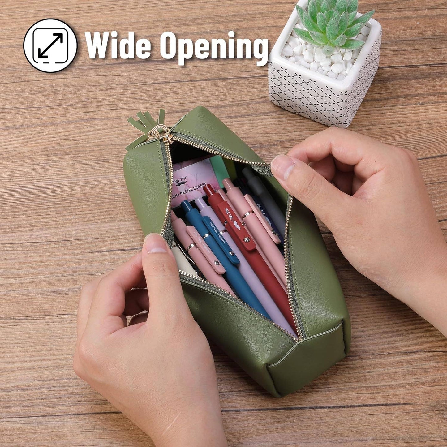 Green PU Leather Pencil Case Small
